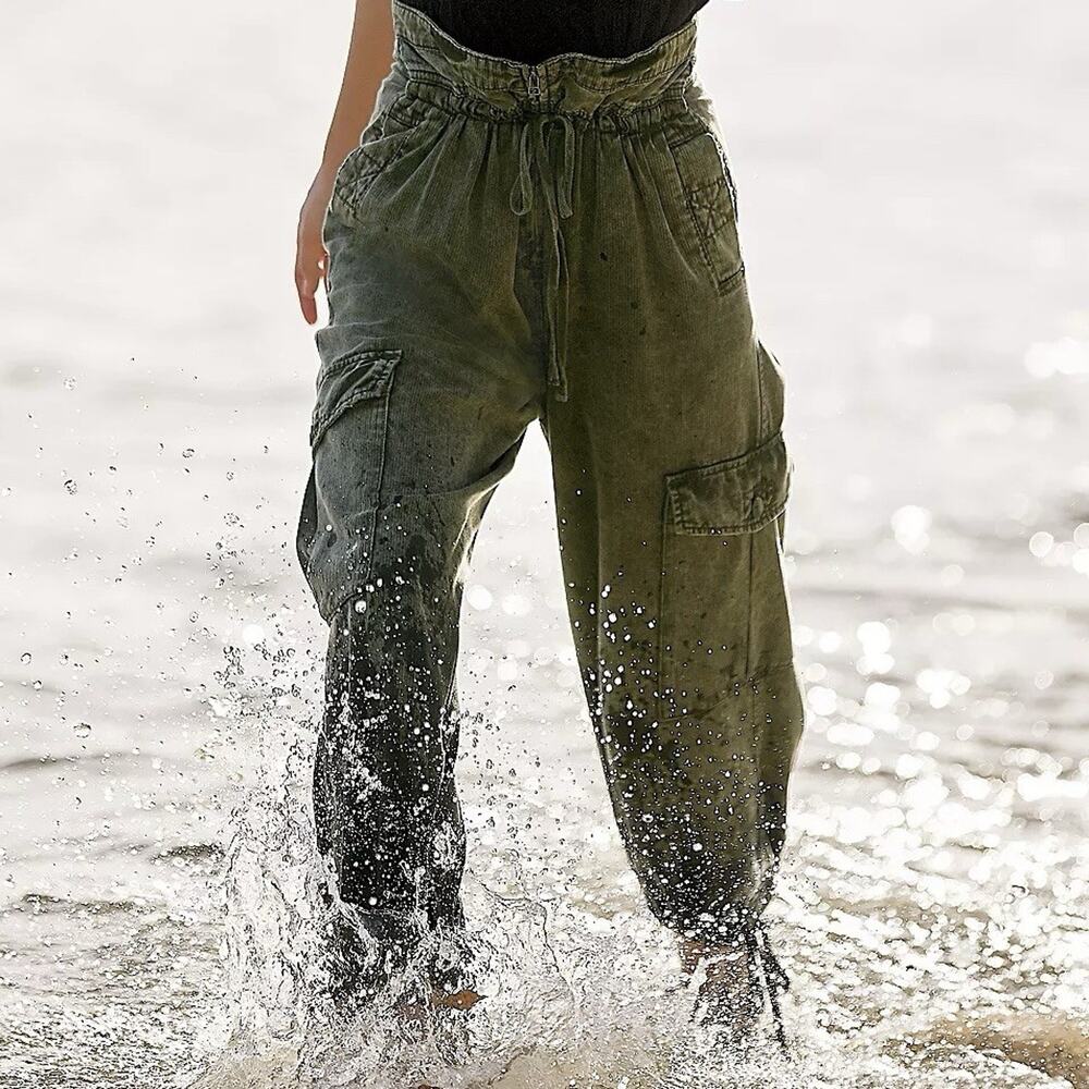 Free People Fly Away Parachute Pants Green Womens Size 4 Cargo Flaws